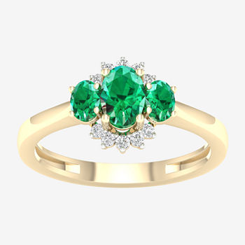 Womens Genuine Green Emerald 10K Gold Cocktail Ring