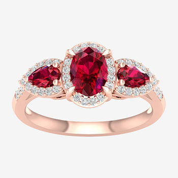 Womens Lead Glass-Filled Red Ruby 10K Rose Gold Cocktail Ring