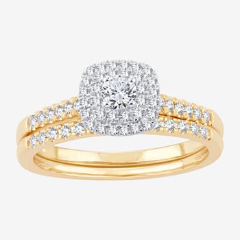Womens 1/2 CT. T.W. Lab Grown White Diamond 10K Rose Gold Cushion Side Stone Halo Bridal Set