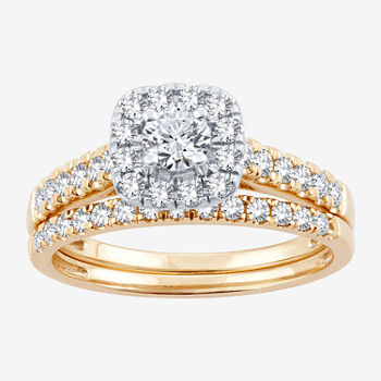Womens 1 CT. T.W. Lab Grown White Diamond 14K Rose Gold Cushion Side Stone Halo Bridal Set