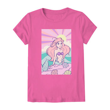 Disney Collection Disney Little & Big Girls Crew Neck The Little Mermaid Ariel Princess Short Sleeve Graphic T-Shirt