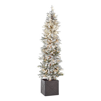 North Pole Trading Co. 5' Potted Burlington Fir Pre-Lit Flocked Christmas Tree
