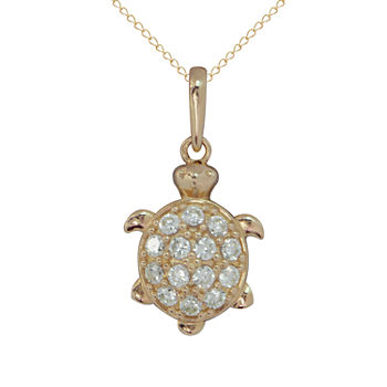 Turtle Girls Lab Created White Cubic Zirconia 14K Gold Pendant Necklace