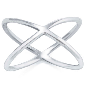 Silver Treasures Sterling Silver Crossover Band Ring