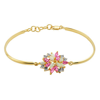 Lab-Created Opal & Pink and White Lab-Created Sapphire 14K Gold Over Silver Bangle Bracelet