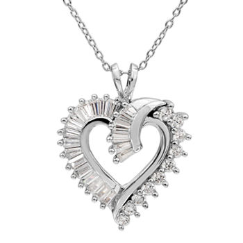 DiamonArt® Womens White Cubic Zirconia Sterling Silver Heart Pendant Necklace