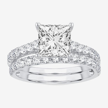 Princess_Cut Womens 3 CT. T.W. Lab Grown White Diamond 14K White Gold Solitaire Bridal Set
