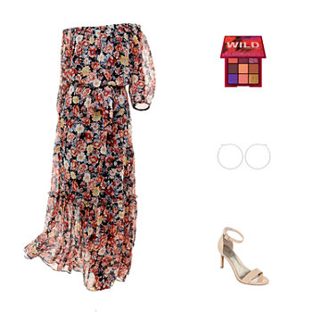 Take It to the Maxi: Off-the-Shoulder Floral Maxi Dress, Mixit Hoops & Worthington Heeled Sandals