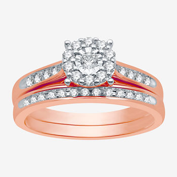 I Said Yes Womens 3/8 CT. T.W. Lab Grown White Diamond 14K Rose Gold Over Silver Sterling Silver Round Halo Bridal Set
