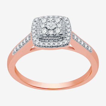 I Said Yes Womens 1/4 CT. T.W. Lab Grown White Diamond 14K Rose Gold Over Silver Sterling Silver Halo Engagement Ring