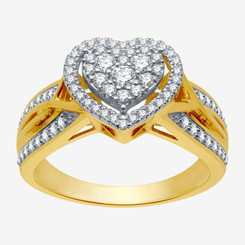 I Said Yes Womens 1/2 CT. T.W. Lab Grown White Diamond 14K Gold Over Silver Sterling Silver Heart Side Stone Halo Engagement Ring