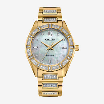 Citizen Crystal Womens Crystal Accent Gold Tone Stainless Steel Bracelet Watch Em1022-51d