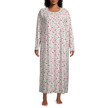 Adonna Womens Plus Long Sleeve Crew Neck Brushed Nightgown