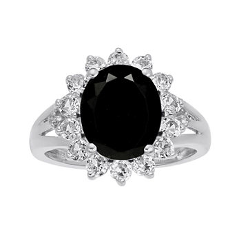 Oval Genuine Black Onyx and Lab-Created White Sapphire Ring