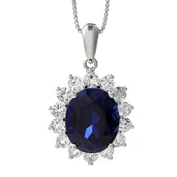 Lab-Created Blue and White Sapphire Starburst Pendant Necklace