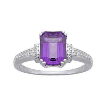 Genuine Amethyst and Diamond-Accent 10K White Gold Ring