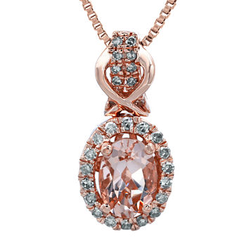 1/7 CT. T.W. Diamond and Genuine Morganite 10K Rose Gold Drop Pendant Necklace
