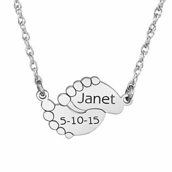 Personalized Name & Date Baby Feet Pendant Necklace