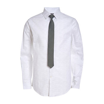 Van Heusen Big Boys Point Collar Long Sleeve Shirt + Tie Set
