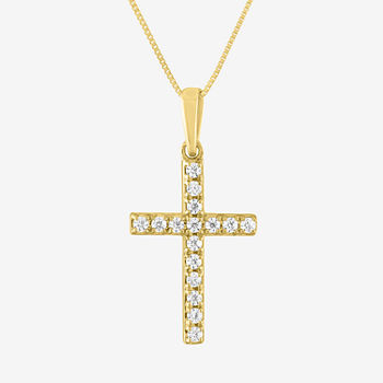 Womens 1/6 CT. T.W. Lab Grown White Diamond 10K Gold Cross Pendant Necklace