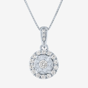 Womens 1/6 CT. T.W. Lab Grown White Diamond 10K White Gold Round Pendant Necklace