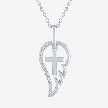 Womens Diamond Accent Genuine White Diamond Sterling Silver Wing Pendant Necklace