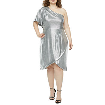 Melonie T Plus Short Sleeve One-Shoulder Sheath Dress