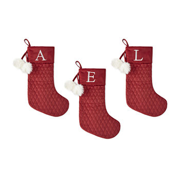 North Pole Trading Co. Red Quilted Velvet Monogram Christmas Stocking Collection