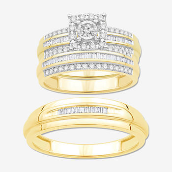 3PC  Trio Set Featuring 3/4 CT. T.W. Diamond 10K Two Tone Gold Womens Size 7 Bridal Set and Mens Size 10.5 Band