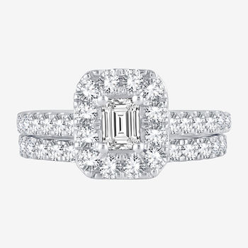 Womens 2 CT. T.W. Genuine White Diamond 10K White Gold Halo Bridal Set