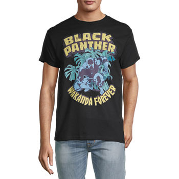 Mens Crew Neck Short Sleeve Regular Fit Black Panther Marvel Graphic T-Shirt