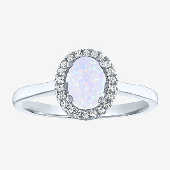Limited Time Special! Womens Lab Created Multi Color Opal Sterling Silver Halo Cocktail Ring