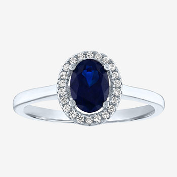 Limited Time Special! Womens Lab Created Blue Sapphire Sterling Silver Halo Engagement Ring