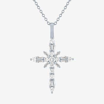 Limited Time Special! Womens Lab Created White Sapphire Sterling Silver Cross Pendant Necklace