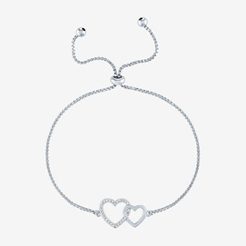Limited Time Special! 1/5 CT. T.W. Lab Created White Sapphire Sterling Silver Heart Bolo Bracelet