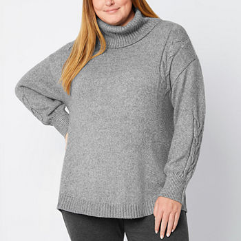 St. John's Bay Plus Womens Cowl Neck Long Sleeve Pullover Sweater