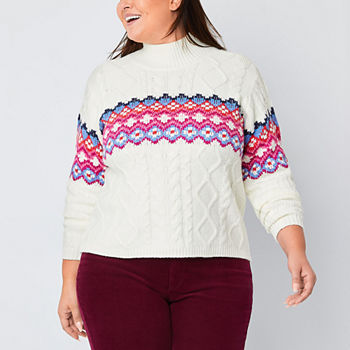 St. John's Bay Plus Festive Womens Mock Neck Long Sleeve Pullover Sweater