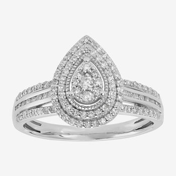 Womens 1/2 CT. T.W. Genuine White Diamond 10K White Gold Pear Halo Engagement Ring
