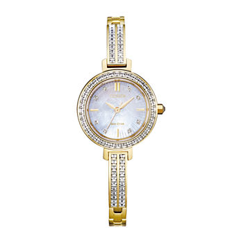 Citizen Eco-Drive Womens Crystal Accent Gold Tone Stainless Steel Bracelet Watch Em0862-56d