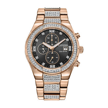 Citizen Eco-Drive Mens Crystal Accent Rose Goldtone Stainless Steel Bracelet Watch Ca0753-55e
