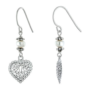 Silver Treasures Sterling Silver Cultured Freshwater Pearl Heart Drop Earrings
