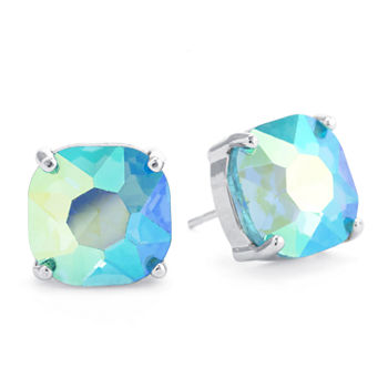Sparkle Allure Crystal Pure Silver Over Brass 12mm Square Stud Earrings