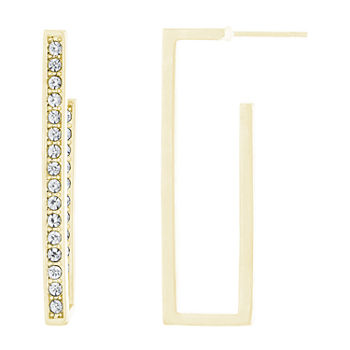 Sparkle Allure Crystal 14K Gold Over Brass Rectangular Hoop Earrings