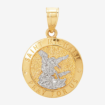 Saint Michael Medallion Unisex Adult 14K Two Tone Gold Round Pendant