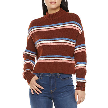 Arizona Juniors Womens Turtleneck Long Sleeve Striped Pullover Sweater