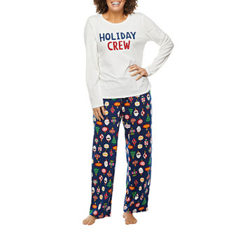 North Pole Trading Co. Vintage Ornaments Womens Long Sleeve 2-pc. Pant Pajama Set