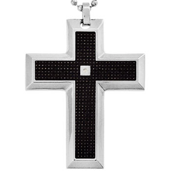 Mens Diamond-Accent Cross Pendant Necklace Stainless Steel