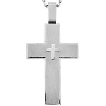 Mens Large Cross Pendant Necklace Stainless Steel