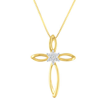 Womens Diamond Accent Genuine White Diamond 10K Gold Cross Pendant Necklace