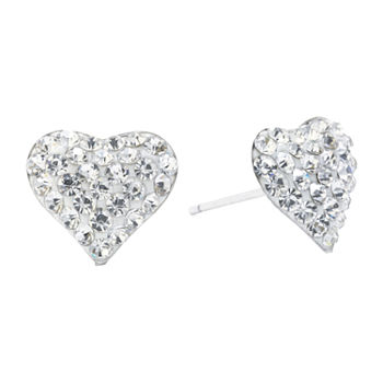 Silver Treasures Crystal Sterling Silver 10mm Heart Stud Earrings